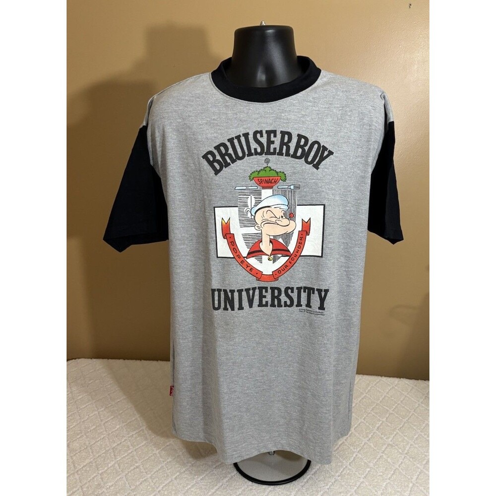 Vintage 90s Popeye Cartoon Bruiserboy University Spinach USA Made Tee Men’s  XL